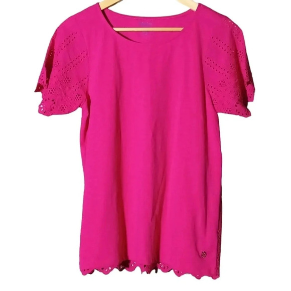 Hatley cotton pink magenta eyelet crochet puff sleeve lightweight sp - Picture 2 of 9